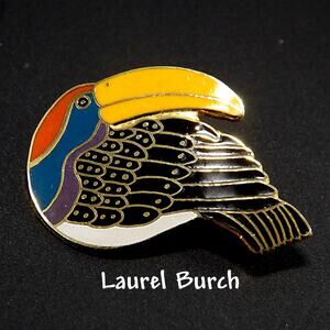 Laurel Burch Toucan Brooch, Gold Plated Cloisonne & Enamel, 1980 Vintage Jewelry